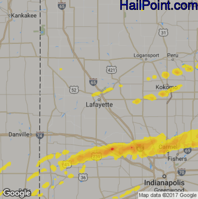 Hail Map for Layfette, IN Region on March 28, 2020