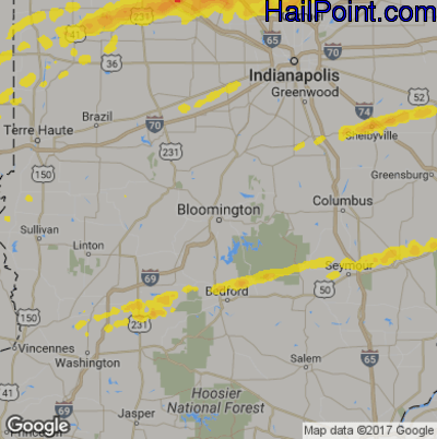 Hail Map for Bloomington, IN Region on March 28, 2020