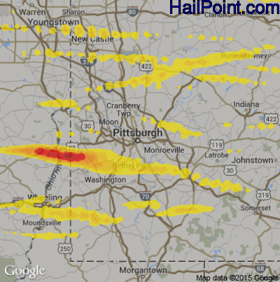 Hail Map for Pittsburgh, PA Region on March 28, 2020