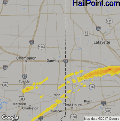 Hail Map for Danville, IL Region on March 28, 2020
