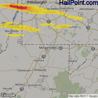 Hail Map for Morgantown, WV Region on March 28, 2020