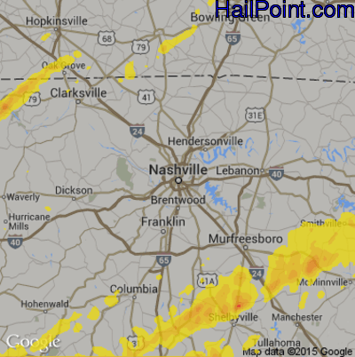 Hail Map for Nashville, TN Region on March 29, 2020
