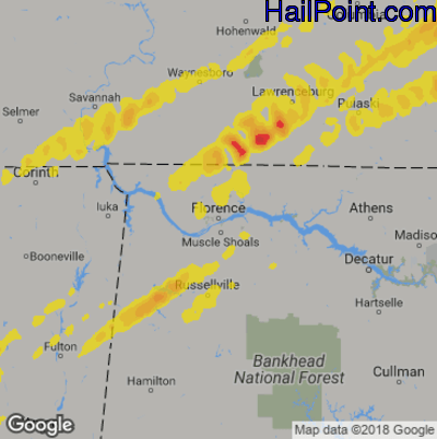Hail Map for Florence, AL Region on March 29, 2020