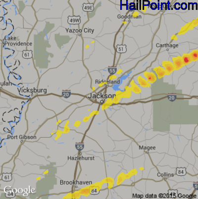Hail Map for Jackson, MS Region on March 29, 2020 