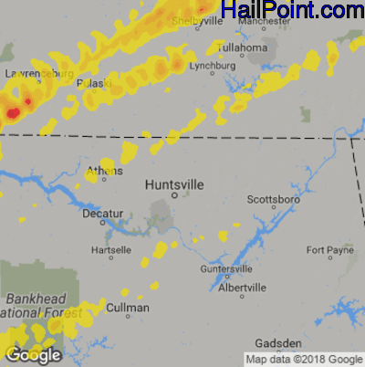 Hail Map for Huntsville, AL Region on March 29, 2020