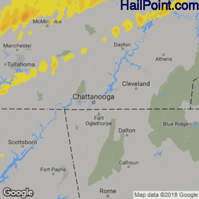 Hail Map for Chattanooga, TN Region on March 29, 2020
