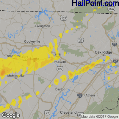 Hail Map for Crossville, TN Region on March 29, 2020