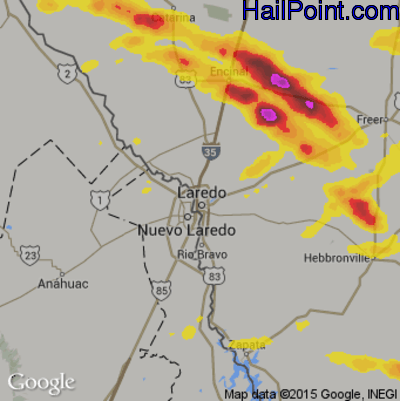 Hail Map for Laredo, TX Region on April 3, 2020