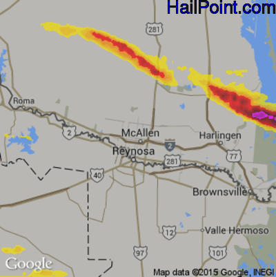Hail Map for McAllen, TX Region on April 4, 2020