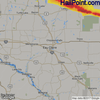 Hail Map for Eau Claire, WI Region on April 7, 2020
