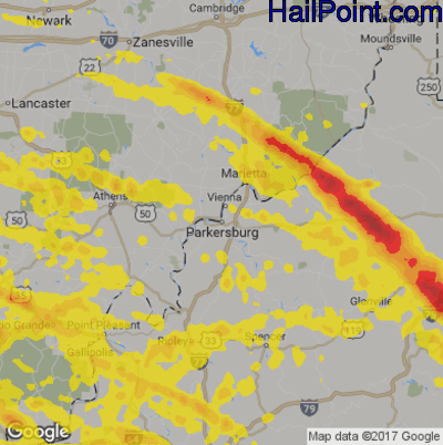 Hail Map for Parkersburg, WV Region on April 7, 2020 
