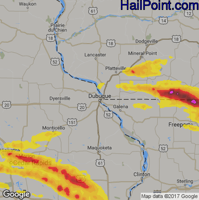 Hail Map for Dubuque, IA Region on April 7, 2020