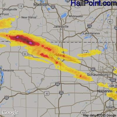 Hail Map for Rockford, IL Region on April 7, 2020