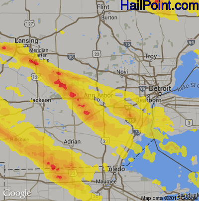 Hail Map for Ann Arbor, MI Region on April 7, 2020
