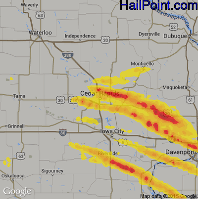 Hail Map for Cedar Rapids, IA Region on April 7, 2020