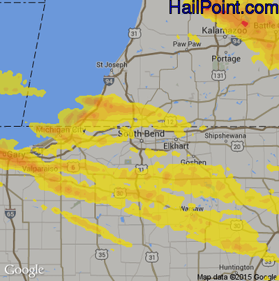 Hail Map for South Bend, IN Region on April 8, 2020 