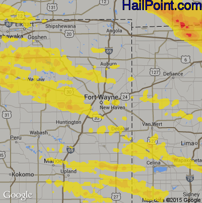 Hail Map for Fort Wayne, IN Region on April 8, 2020