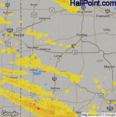 Hail Map for Lima, OH Region on April 8, 2020