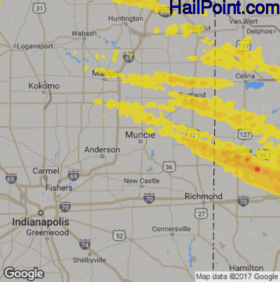 Hail Map for Muncie, IN Region on April 8, 2020