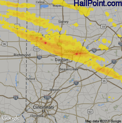 Hail Map for Dayton, OH Region on April 8, 2020 
