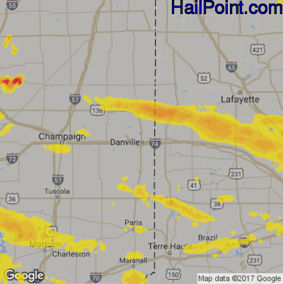 Hail Map for Danville, IL Region on April 8, 2020