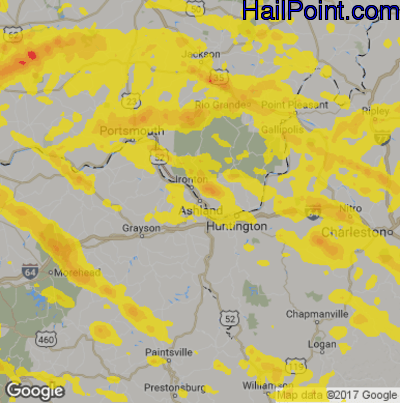 Hail Map for Asheland, KY Region on April 8, 2020