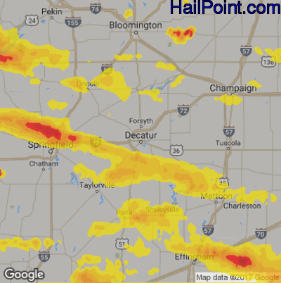 Hail Map for Decatur, IL Region on April 8, 2020 