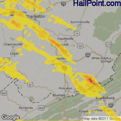 Hail Map for Beckley, WV Region on April 8, 2020