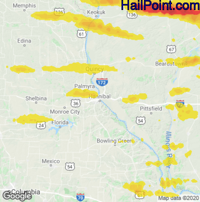 Hail Map for Hannibal, MO Region on April 8, 2020