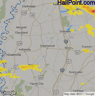 Hail Map for Greenwood, MS Region on April 8, 2020