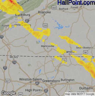 Hail Map for Martinsville, VA Region on April 8, 2020