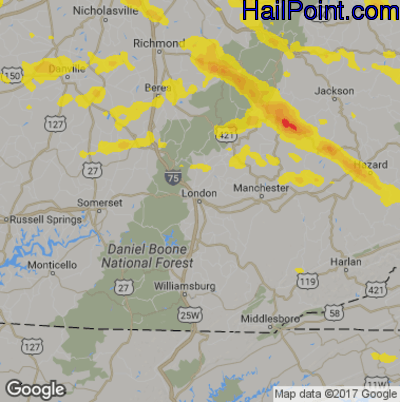 Hail Map for London, KY Region on April 8, 2020