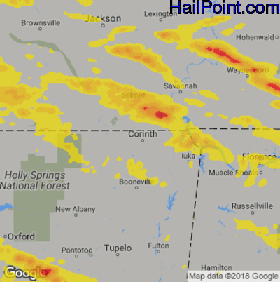 Hail Map for Corinth, MS Region on April 8, 2020 