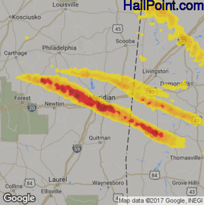Hail Map for Meridan, MS Region on April 8, 2020