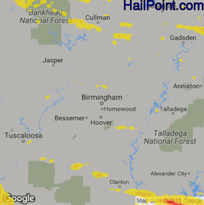 Hail Map for Birmingham, AL Region on April 8, 2020