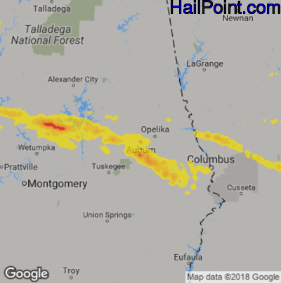 Hail Map for Auburn, AL Region on April 8, 2020