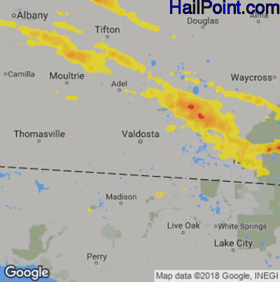 Hail Map for Valdosta, GA Region on April 8, 2020