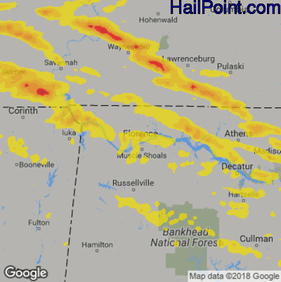 Hail Map for Florence, AL Region on April 8, 2020
