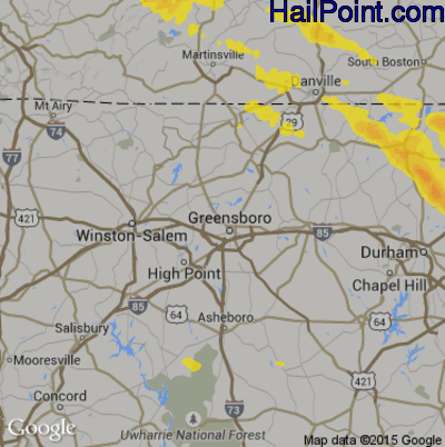 Hail Map for Greensboro, NC Region on April 8, 2020