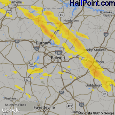 Hail Map for Raleigh, NC Region on April 8, 2020