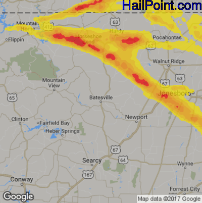 Hail Map for Batestville, AR Region on April 8, 2020