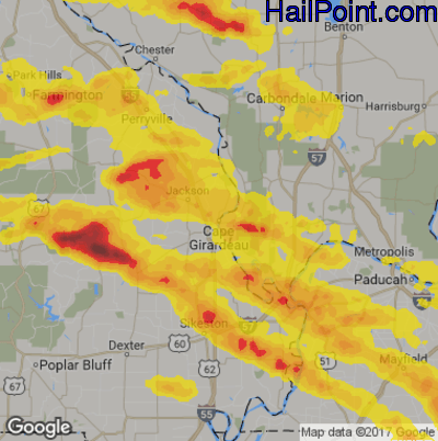 Hail Map for Cape Girardeau, MO Region on April 8, 2020
