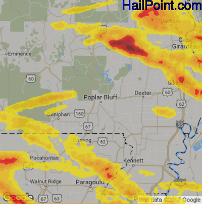 Hail Map for Poplar Bluff, MO Region on April 8, 2020