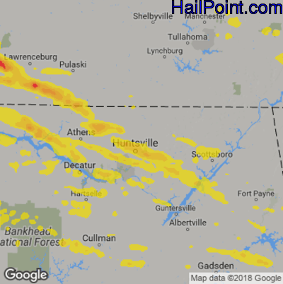 Hail Map for Huntsville, AL Region on April 8, 2020
