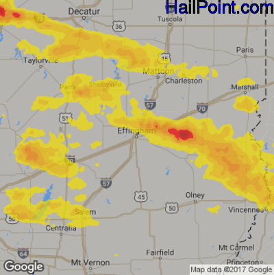 Hail Map for Effingham, IL Region on April 8, 2020