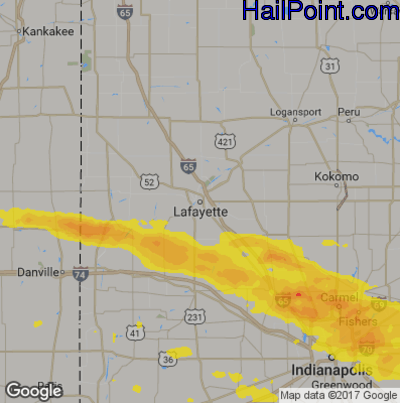 Hail Map for Layfette, IN Region on April 8, 2020 