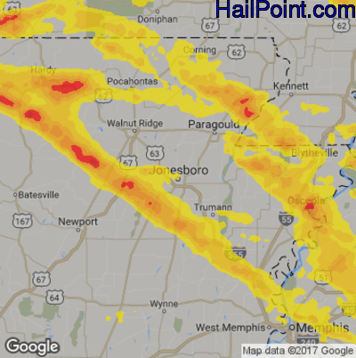 Hail Map for Jonesboro, AR Region on April 8, 2020