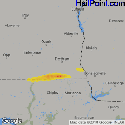 Hail Map for Dothan, AL Region on April 8, 2020