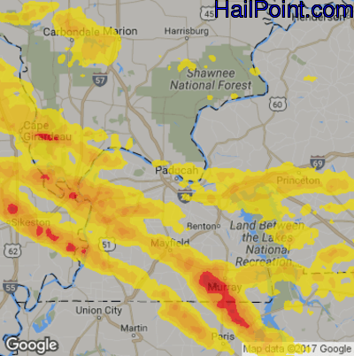 Hail Map for Paducah, KY Region on April 8, 2020
