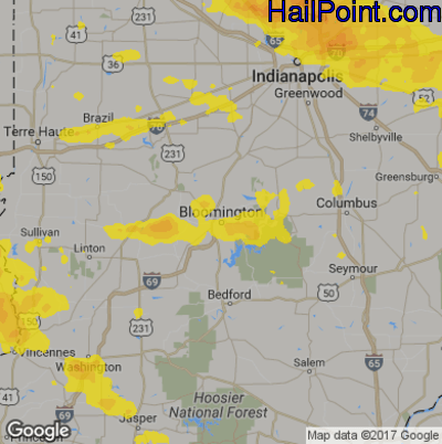 Hail Map for Bloomington, IN Region on April 9, 2020